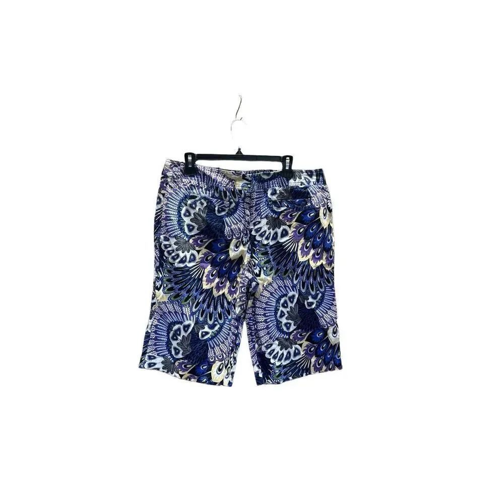 Bamboo Traders Size 16 Bermuda Shorts Purple Blue Peacock Pattern